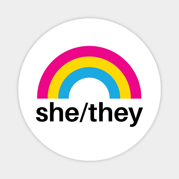 She/They Pronouns Pansexual Rainbow Magnet by lavenderhearts